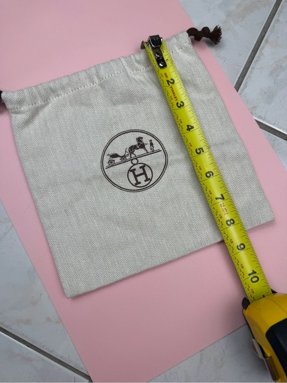 Hermes Cream Drawstring Dust Bag with Brown Logo